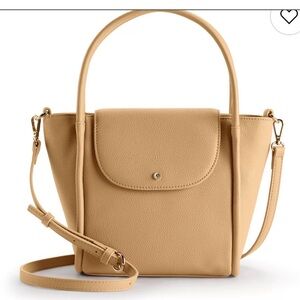 Tan Structured Top-Handle Crossbody Bag